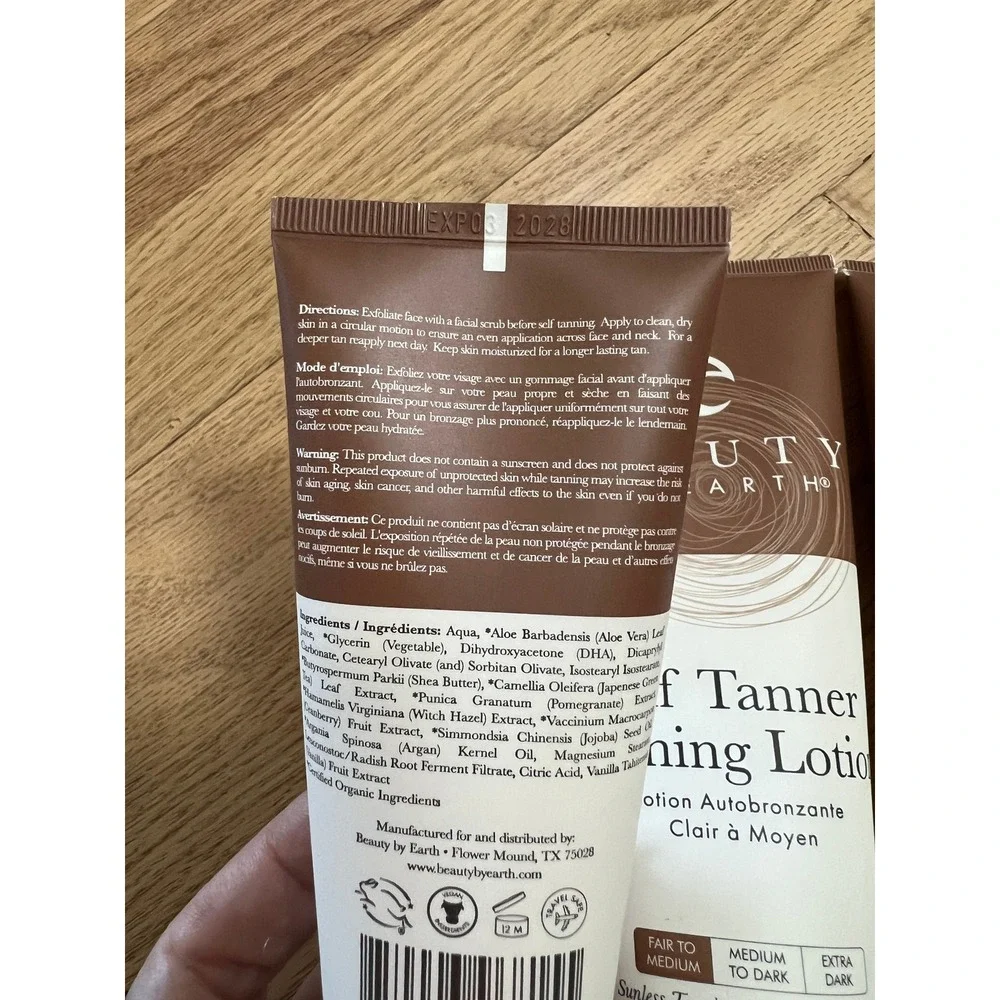 Beauty by Earth Self Tanner Tanning Lotion & Face Tanner Set Fair to Medium NEW